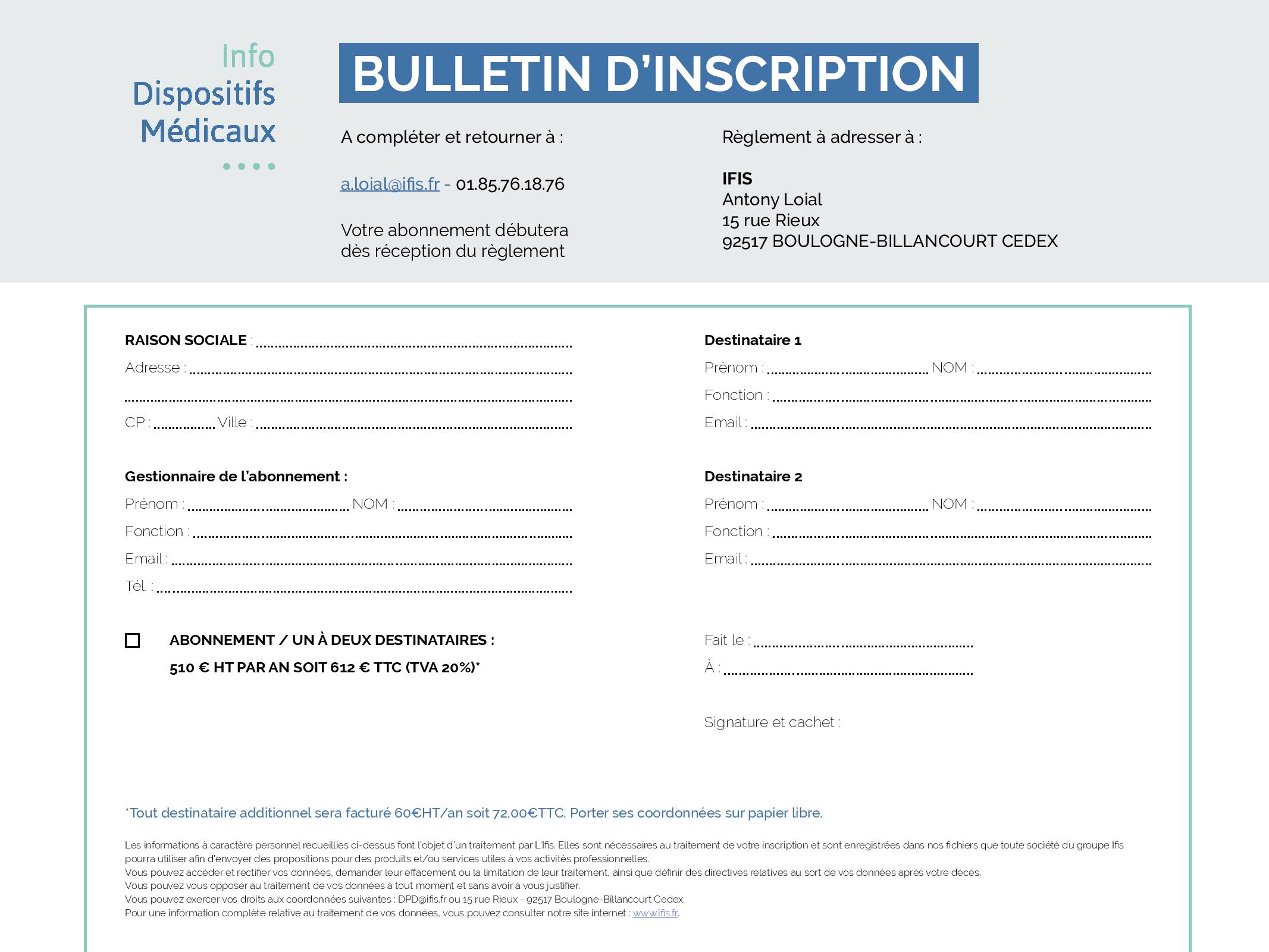 bulletin - inscription - info - dispositifs médicaux